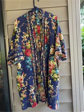 April Corelli waffle, Floral Navy Open-Front robe